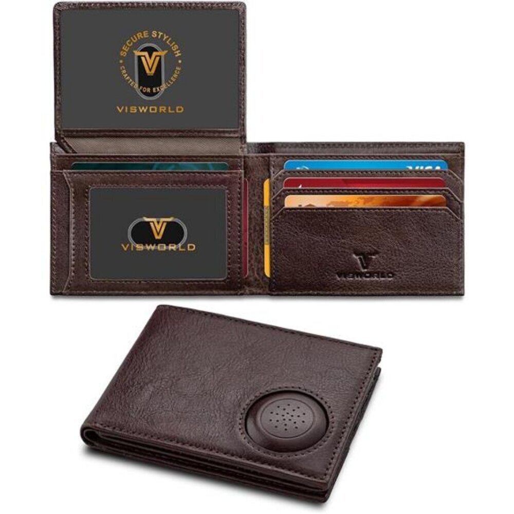 Men's Wallet with Airtag Holder, Full-Grain Leather Wallet for Air Tag